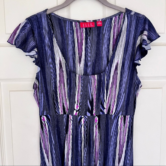 🌸3/$25 ELLE Purple & White Stripe Fit & Flare Dress with Ruching Details - Picture 2 of 11